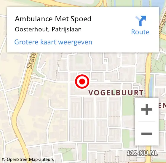 Locatie op kaart van de 112 melding: Ambulance Met Spoed Naar Oosterhout nb, Patrijslaan op 23 december 2017 11:45