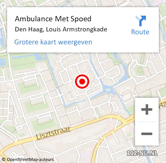 Locatie op kaart van de 112 melding: Ambulance Met Spoed Naar Den Haag, Louis Armstrongkade op 23 december 2017 18:00