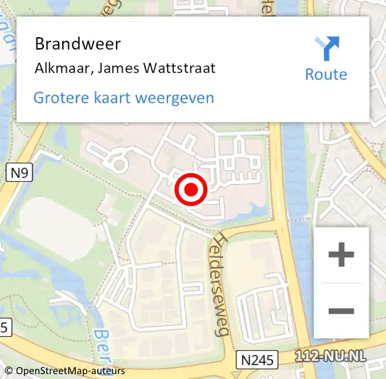 Locatie op kaart van de 112 melding: Brandweer Alkmaar, James Wattstraat op 23 december 2017 23:01