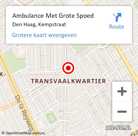 Locatie op kaart van de 112 melding: Ambulance Met Grote Spoed Naar Den Haag, Kempstraat op 23 december 2017 23:26