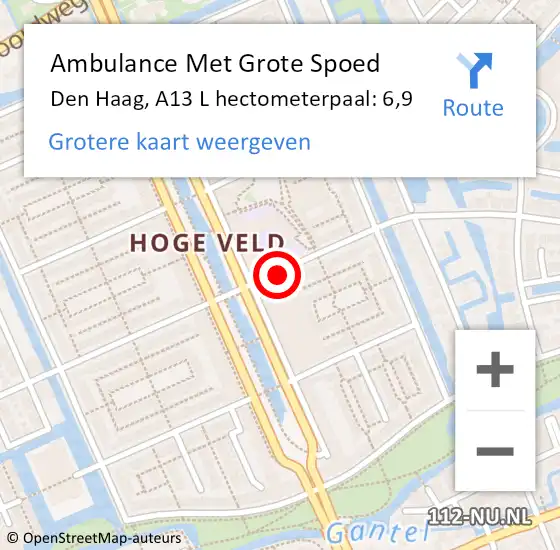 Locatie op kaart van de 112 melding: Ambulance Met Grote Spoed Naar Den Haag, A13 L hectometerpaal: 6,9 op 24 december 2017 18:30