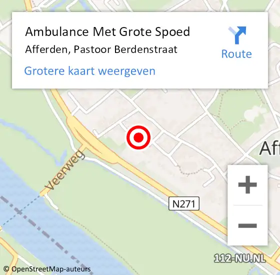 Locatie op kaart van de 112 melding: Ambulance Met Grote Spoed Naar Afferden, Pastoor Berdenstraat op 24 december 2017 23:37