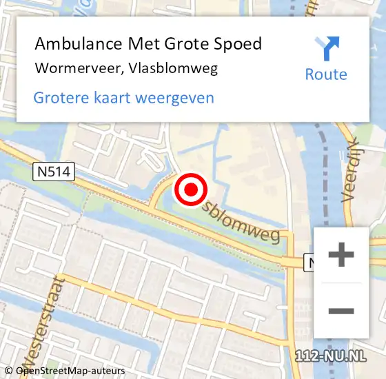 Locatie op kaart van de 112 melding: Ambulance Met Grote Spoed Naar Wormerveer, Vlasblomweg op 25 december 2017 18:36