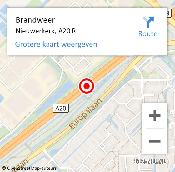 Locatie op kaart van de 112 melding: Brandweer Nieuwerkerk, A20 L op 25 december 2017 20:06