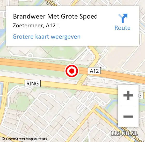 Locatie op kaart van de 112 melding: Brandweer Met Grote Spoed Naar Zoetermeer, A12 L op 25 december 2017 21:38