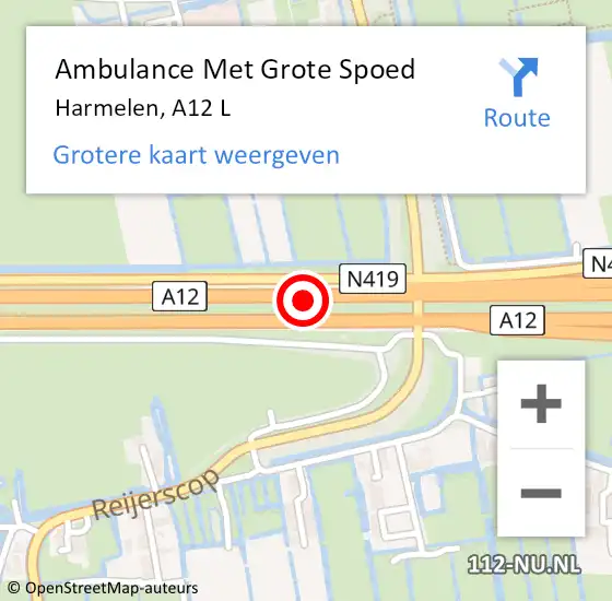Locatie op kaart van de 112 melding: Ambulance Met Grote Spoed Naar Harmelen, A12 R op 26 december 2017 15:14