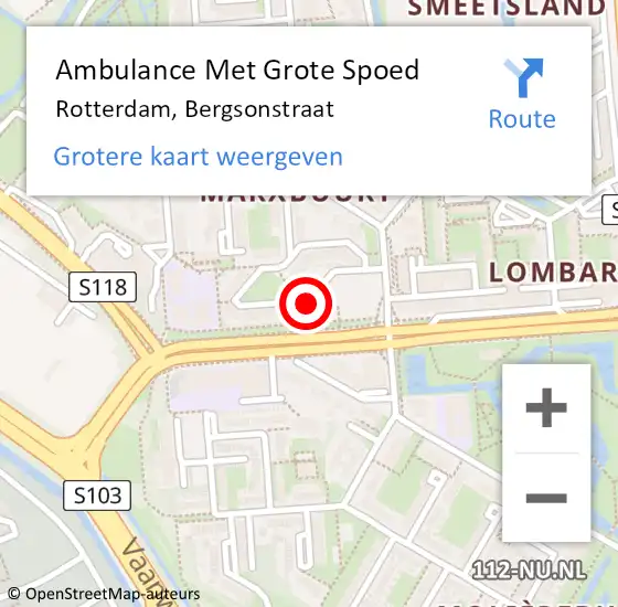 Locatie op kaart van de 112 melding: Ambulance Met Grote Spoed Naar Rotterdam, Bergsonstraat op 26 december 2017 16:21