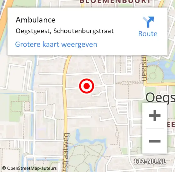 Locatie op kaart van de 112 melding: Ambulance Oegstgeest, Schoutenburgstraat op 26 december 2017 16:27