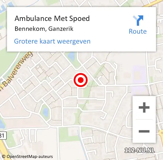 Locatie op kaart van de 112 melding: Ambulance Met Spoed Naar Bennekom, Ganzerik op 26 december 2017 17:01