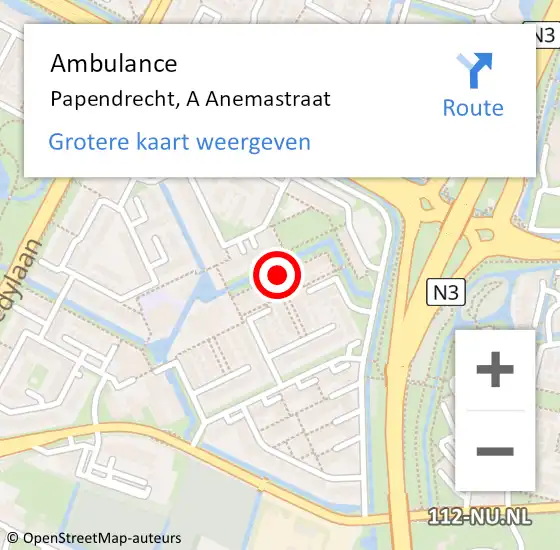 Locatie op kaart van de 112 melding: Ambulance Papendrecht, A Anemastraat op 26 december 2017 17:03