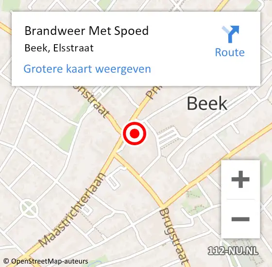 Locatie op kaart van de 112 melding: Brandweer Met Spoed Naar Beek, Elsstraat op 26 december 2017 20:17