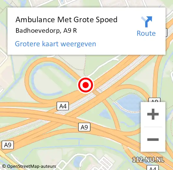 Locatie op kaart van de 112 melding: Ambulance Met Grote Spoed Naar Badhoevedorp, A9 R op 26 december 2017 23:06