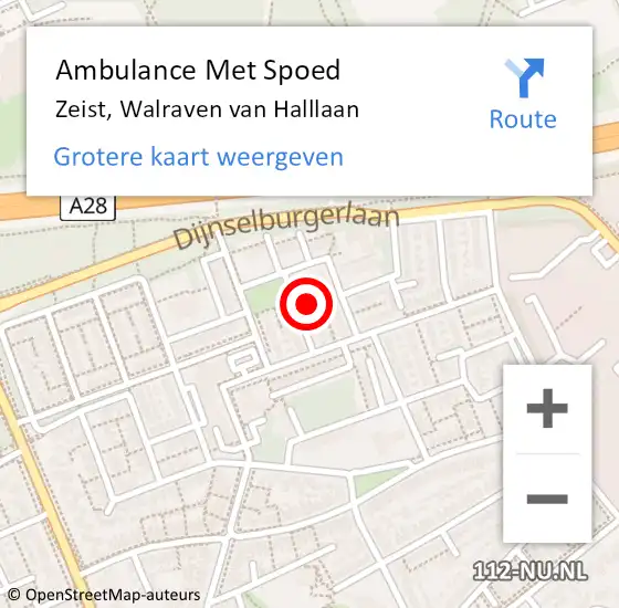Locatie op kaart van de 112 melding: Ambulance Met Spoed Naar Zeist, Walraven van Halllaan op 27 december 2017 03:54