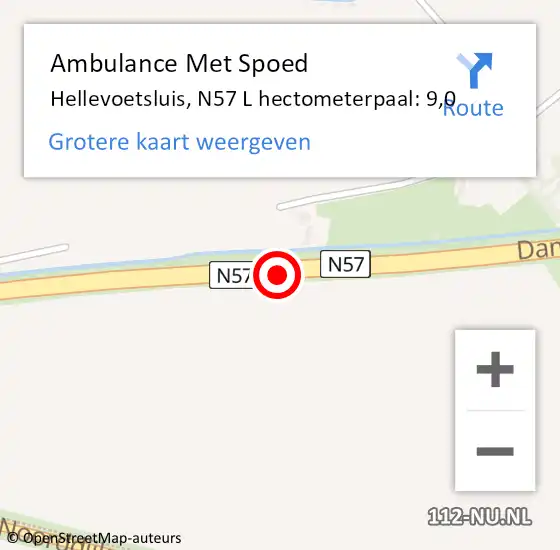 Locatie op kaart van de 112 melding: Ambulance Met Spoed Naar Hellevoetsluis, N57 R hectometerpaal: 10,0 op 27 december 2017 18:04