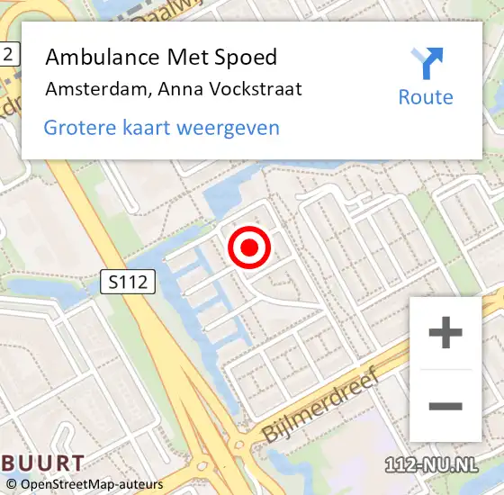 Locatie op kaart van de 112 melding: Ambulance Met Spoed Naar Amsterdam, Anna Vockstraat op 27 december 2017 18:27