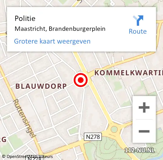Locatie op kaart van de 112 melding: Politie Maastricht, Brandenburgerplein op 27 december 2017 19:38