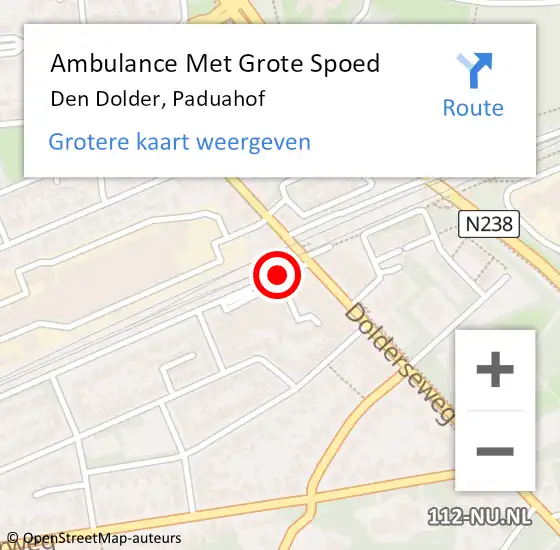 Locatie op kaart van de 112 melding: Ambulance Met Grote Spoed Naar Den Dolder, Paduahof op 28 december 2017 09:11