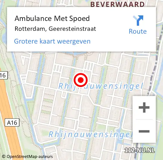 Locatie op kaart van de 112 melding: Ambulance Met Spoed Naar Rotterdam, Geeresteinstraat op 28 december 2017 14:56