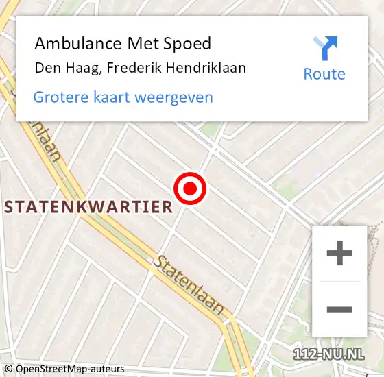 Locatie op kaart van de 112 melding: Ambulance Met Spoed Naar Den Haag, Frederik Hendriklaan op 28 december 2017 16:57