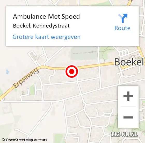 Locatie op kaart van de 112 melding: Ambulance Met Spoed Naar Boekel, Kennedystraat op 29 december 2017 16:53