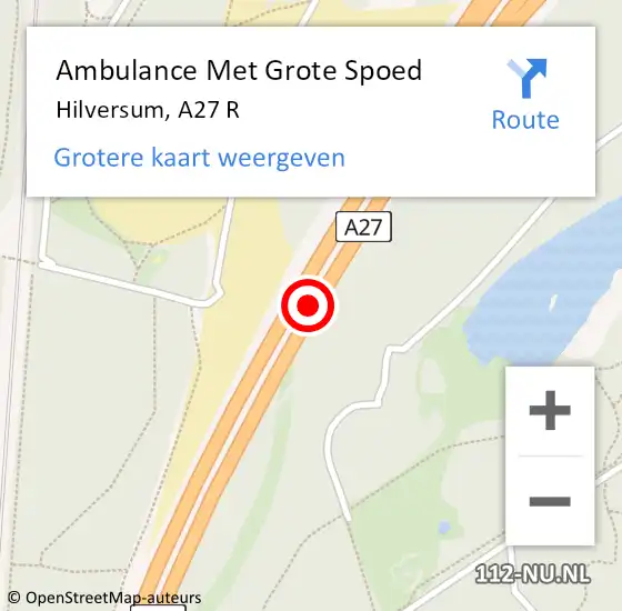 Locatie op kaart van de 112 melding: Ambulance Met Grote Spoed Naar Hilversum, A27 R op 29 december 2017 18:46