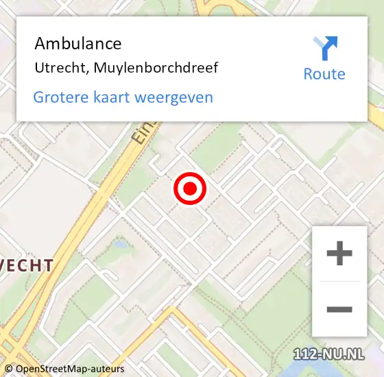 Locatie op kaart van de 112 melding: Ambulance Utrecht, Muylenborchdreef op 29 december 2017 19:40