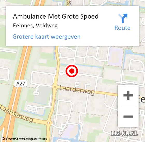 Locatie op kaart van de 112 melding: Ambulance Met Grote Spoed Naar Eemnes, Veldweg op 30 december 2017 06:43