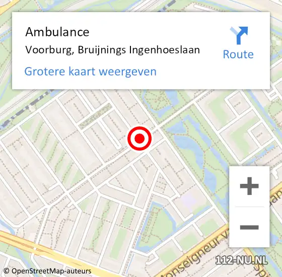 Locatie op kaart van de 112 melding: Ambulance Voorburg, Bruijnings Ingenhoeslaan op 30 december 2017 09:10