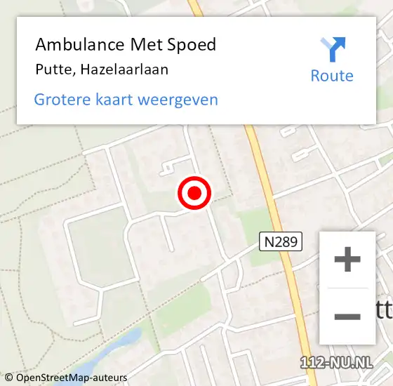 Locatie op kaart van de 112 melding: Ambulance Met Spoed Naar Putte, Hazelaarlaan op 31 december 2017 01:02