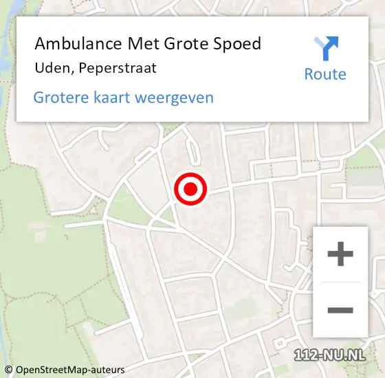 Locatie op kaart van de 112 melding: Ambulance Met Grote Spoed Naar Uden, Peperstraat op 31 december 2017 02:15