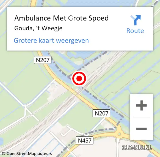 Locatie op kaart van de 112 melding: Ambulance Met Grote Spoed Naar Gouda, 't Weegje op 1 januari 2018 02:12