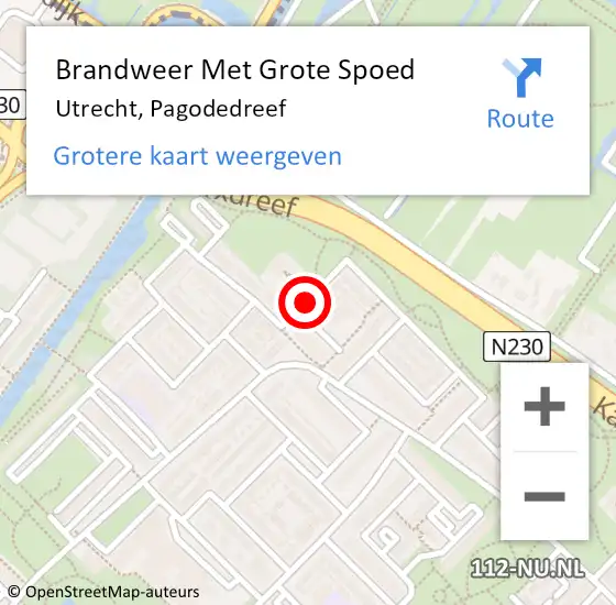 Locatie op kaart van de 112 melding: Brandweer Met Grote Spoed Naar Utrecht, Pagodedreef op 1 januari 2018 07:49