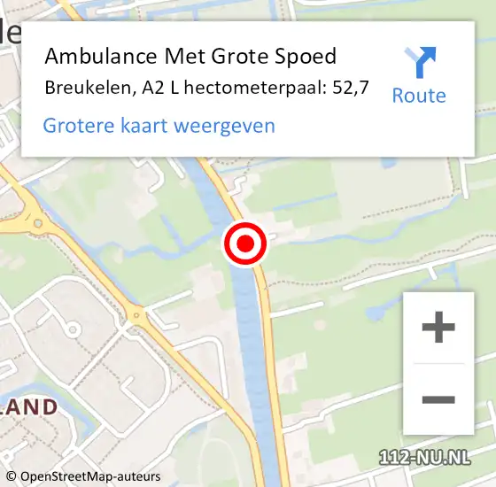 Locatie op kaart van de 112 melding: Ambulance Met Grote Spoed Naar Breukelen, A2 L hectometerpaal: 52,7 op 1 januari 2018 10:06