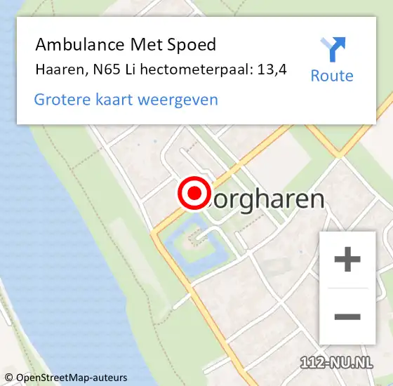Locatie op kaart van de 112 melding: Ambulance Met Spoed Naar Haaren, N65 Li hectometerpaal: 13,4 op 1 januari 2018 10:18