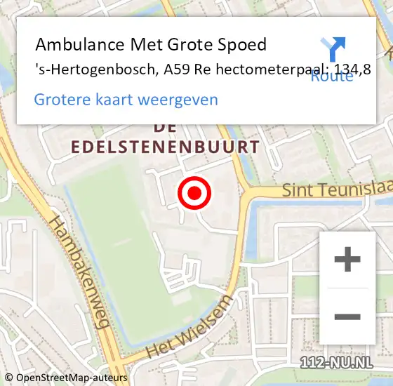 Locatie op kaart van de 112 melding: Ambulance Met Grote Spoed Naar 's-Hertogenbosch, A59 Re hectometerpaal: 134,9 op 1 januari 2018 15:53
