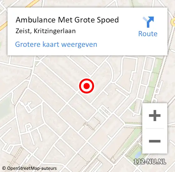 Locatie op kaart van de 112 melding: Ambulance Met Grote Spoed Naar Zeist, Kritzingerlaan op 1 januari 2018 17:39