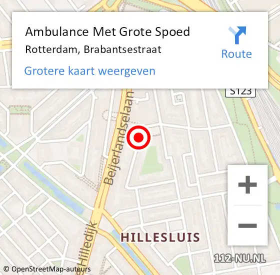 Locatie op kaart van de 112 melding: Ambulance Met Grote Spoed Naar Rotterdam, Brabantsestraat op 1 januari 2018 20:25