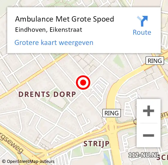 Locatie op kaart van de 112 melding: Ambulance Met Grote Spoed Naar Eindhoven, Eikenstraat op 2 januari 2018 02:46