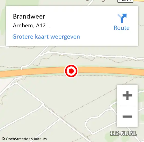 Locatie op kaart van de 112 melding: Brandweer Arnhem, A12 L op 2 januari 2018 08:07