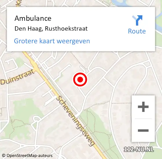 Locatie op kaart van de 112 melding: Ambulance Den Haag, Rusthoekstraat op 2 januari 2018 10:50