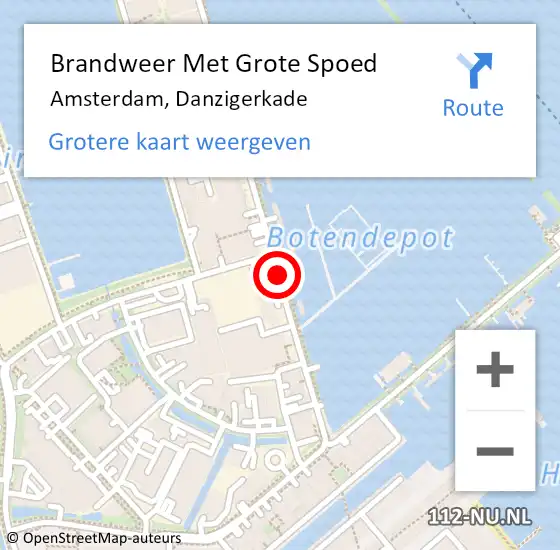 Locatie op kaart van de 112 melding: Brandweer Met Grote Spoed Naar Amsterdam, Danzigerkade op 2 januari 2018 11:11