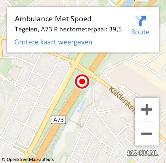 Locatie op kaart van de 112 melding: Ambulance Met Spoed Naar Tegelen, A73 R hectometerpaal: 39,5 op 2 januari 2018 13:53