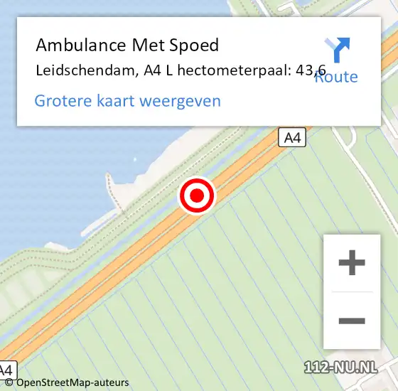 Locatie op kaart van de 112 melding: Ambulance Met Spoed Naar Leidschendam, A4 L hectometerpaal: 43,6 op 2 januari 2018 17:56