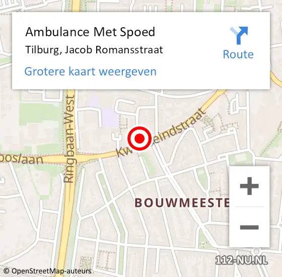 Locatie op kaart van de 112 melding: Ambulance Met Spoed Naar Tilburg, Jacob Romansstraat op 2 januari 2018 17:58