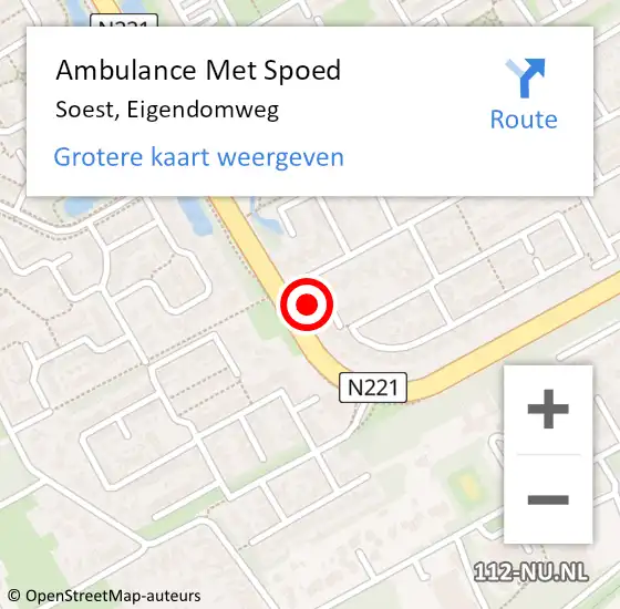 Locatie op kaart van de 112 melding: Ambulance Met Spoed Naar Soest, Eigendomweg op 2 januari 2018 20:29