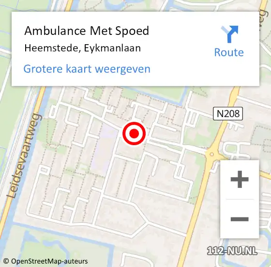 Locatie op kaart van de 112 melding: Ambulance Met Spoed Naar Heemstede, Eykmanlaan op 3 januari 2018 05:39