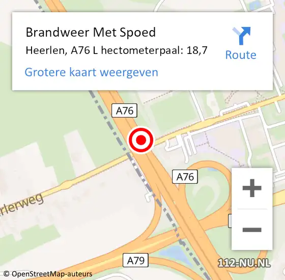 Locatie op kaart van de 112 melding: Brandweer Met Spoed Naar Heerlen, A76 L hectometerpaal: 18,7 op 3 januari 2018 07:01