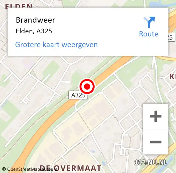Locatie op kaart van de 112 melding: Brandweer Elden, A325 L op 3 januari 2018 07:41
