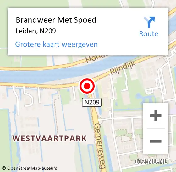 Locatie op kaart van de 112 melding: Brandweer Met Spoed Naar Leiden, N209 op 3 januari 2018 11:14