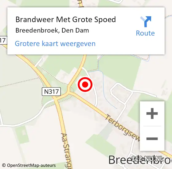 Locatie op kaart van de 112 melding: Brandweer Met Grote Spoed Naar Breedenbroek, Den Dam op 3 januari 2018 11:25